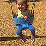 Skyla joined the competition — help win amazing prizes! toddler, child, swing, playground, sunny, smiling, yellow_top, blue_pants, panda_shoes, wood_chips, outdoor, play, happy, person, daylight, hair_tied_up, metal_chains, park, shadow, fun
