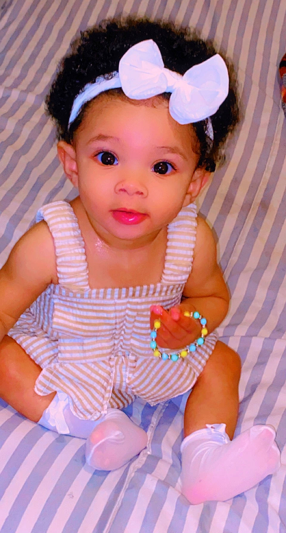 Alanee Amoraa Duren joined the competition — help win amazing prizes! baby, baby_toddler_clothing, cheek, dress, eye, eyelash, face, finger, fun, hand, happy, head, headband, headgear, iris, lip, person, pink, skin, toddler