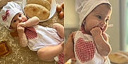 Vicenta a rejoint le concours — aidez-le/la à gagner de superbes lots ! adorable, apron, baby, baked_goods, bread, chef_hat, child, cooking, cute, eating, face, flour, food, hands, indoor, pastries, portrait, red_checkered_pattern, smiling, table