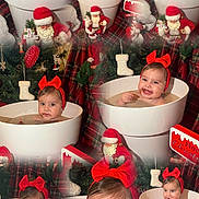 Vicenta a rejoint le concours — aidez-le/la à gagner de superbes lots ! baby, bath, child, chocolate, christmas_decorations, christmas_theme, cute, cute_baby, decor, festive, holiday, holiday_season, indoors, plaid_background, portrait, red_bow, santa_figurine, smiling, smiling_baby, white_tub