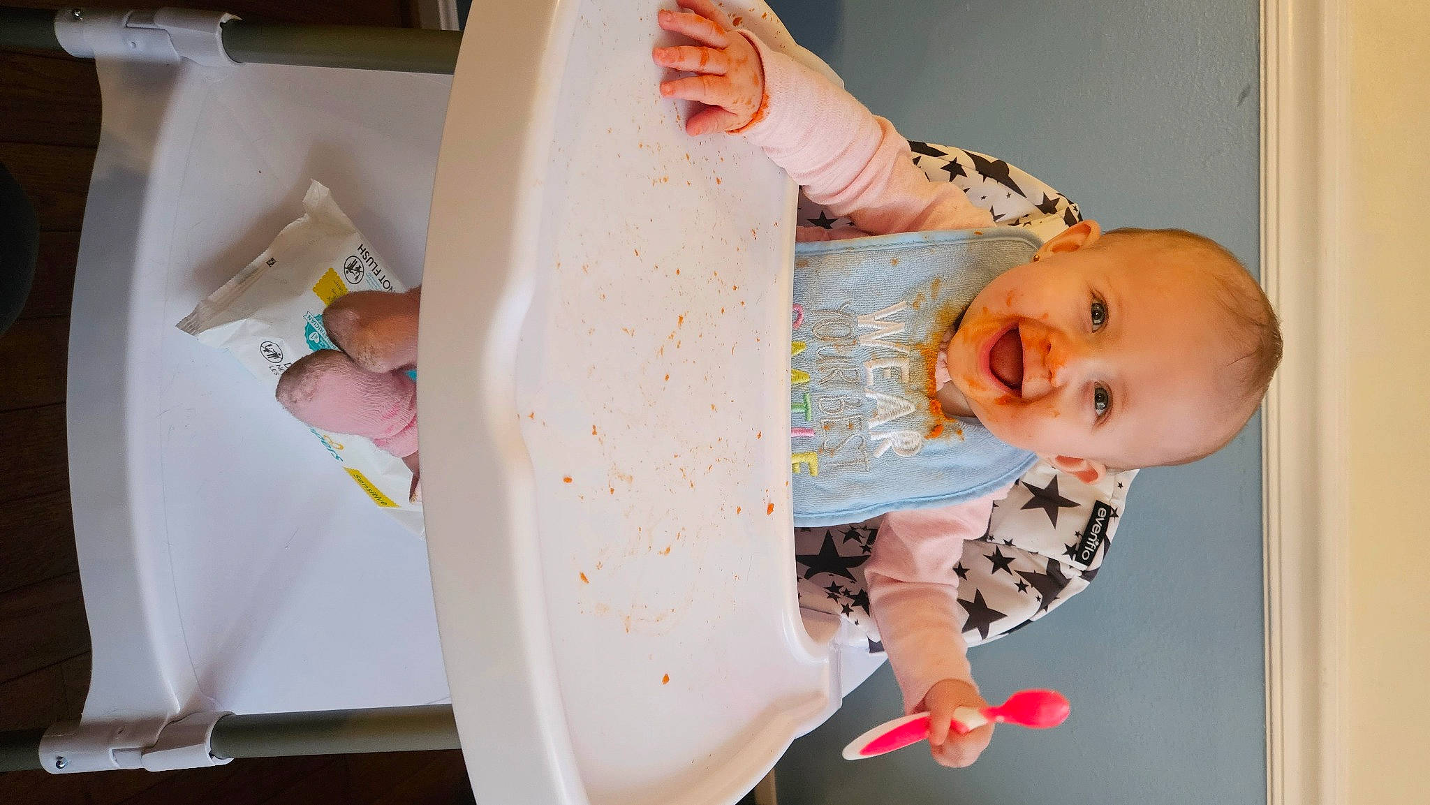 Kali is registered to the contest to win money with this photo: arm, baby, baby_laughing, baby_products, baby_toddler_clothing, child, comfort, event, finger, food, fun, hand, happy, joy, nail, person, pink, product, skin, sleeve