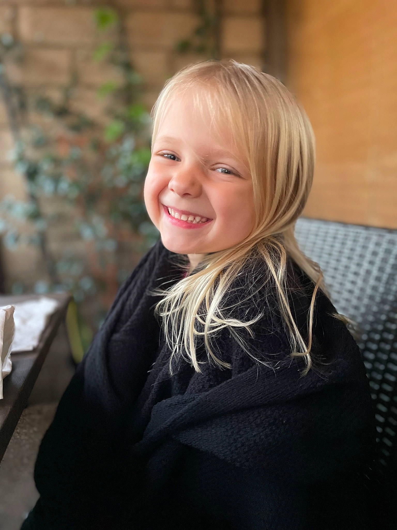 Elanora joined the competition — help win amazing prizes! blond, brown_hair, cheek, child, eyebrow, facial_expression, flash_photography, fun, fur, grass, happy, iris, joy, laugh, lip, long_hair, person, sitting, sleeve, smile