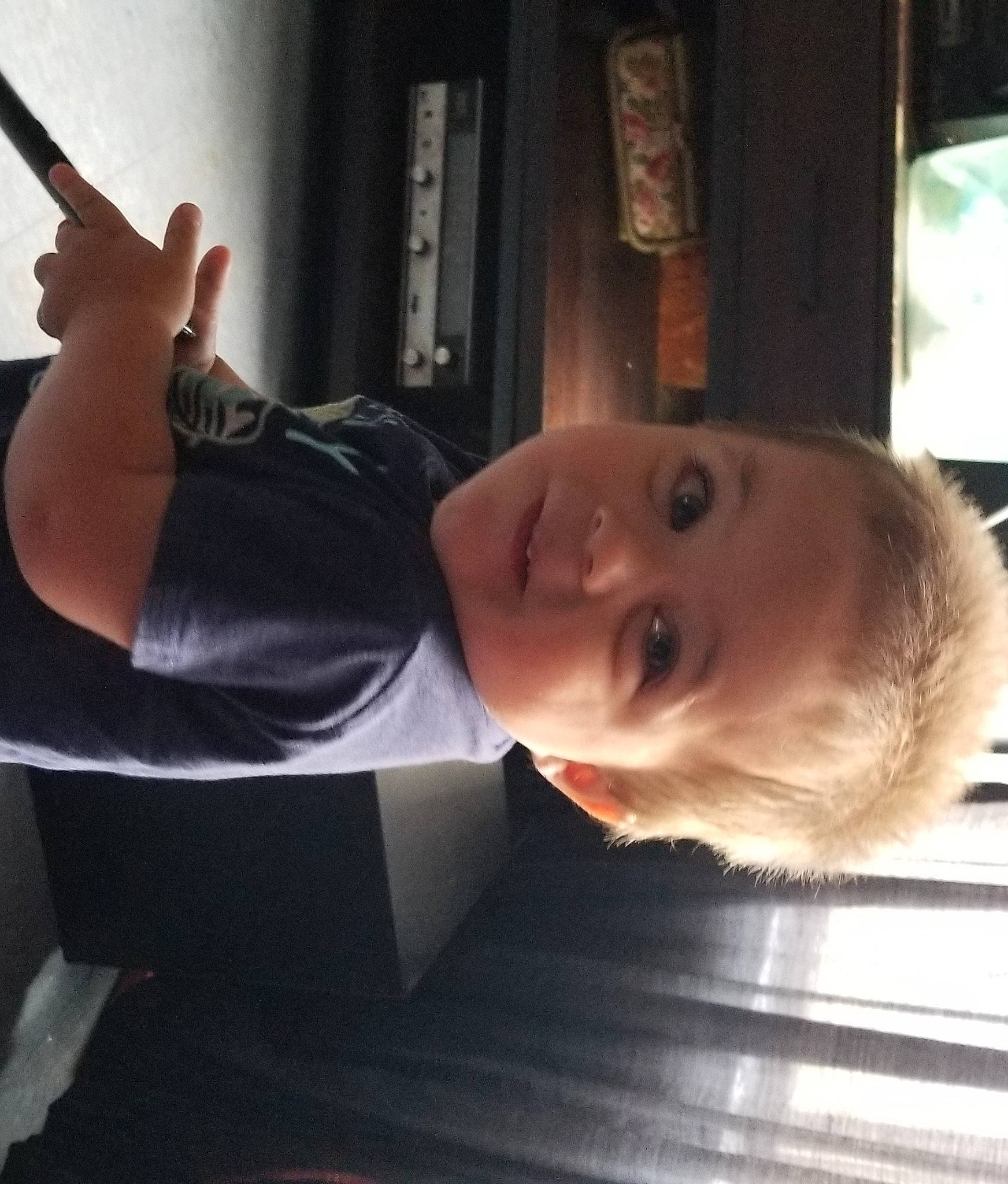 Xavier joined the competition — help win amazing prizes! baby, child, cloud, cool, elbow, electronic_device, finger, flooring, fun, gesture, hand, happy, nose, person, room, sky, standing, toddler, vehicle_door, window