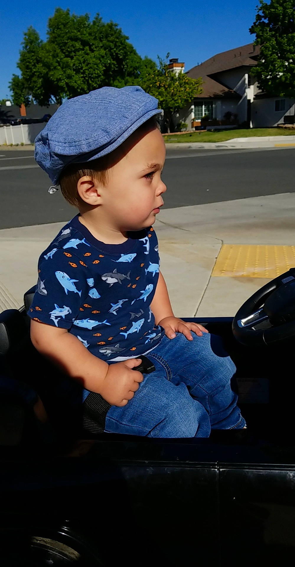 Xavier joined the competition — help win amazing prizes! asphalt, baseball_cap, cap, child, cool, electric_blue, fun, grass, hairstyle, headwear, human_leg, leisure, person, plant, product, recreation, sitting, sky, t_shirt, toddler