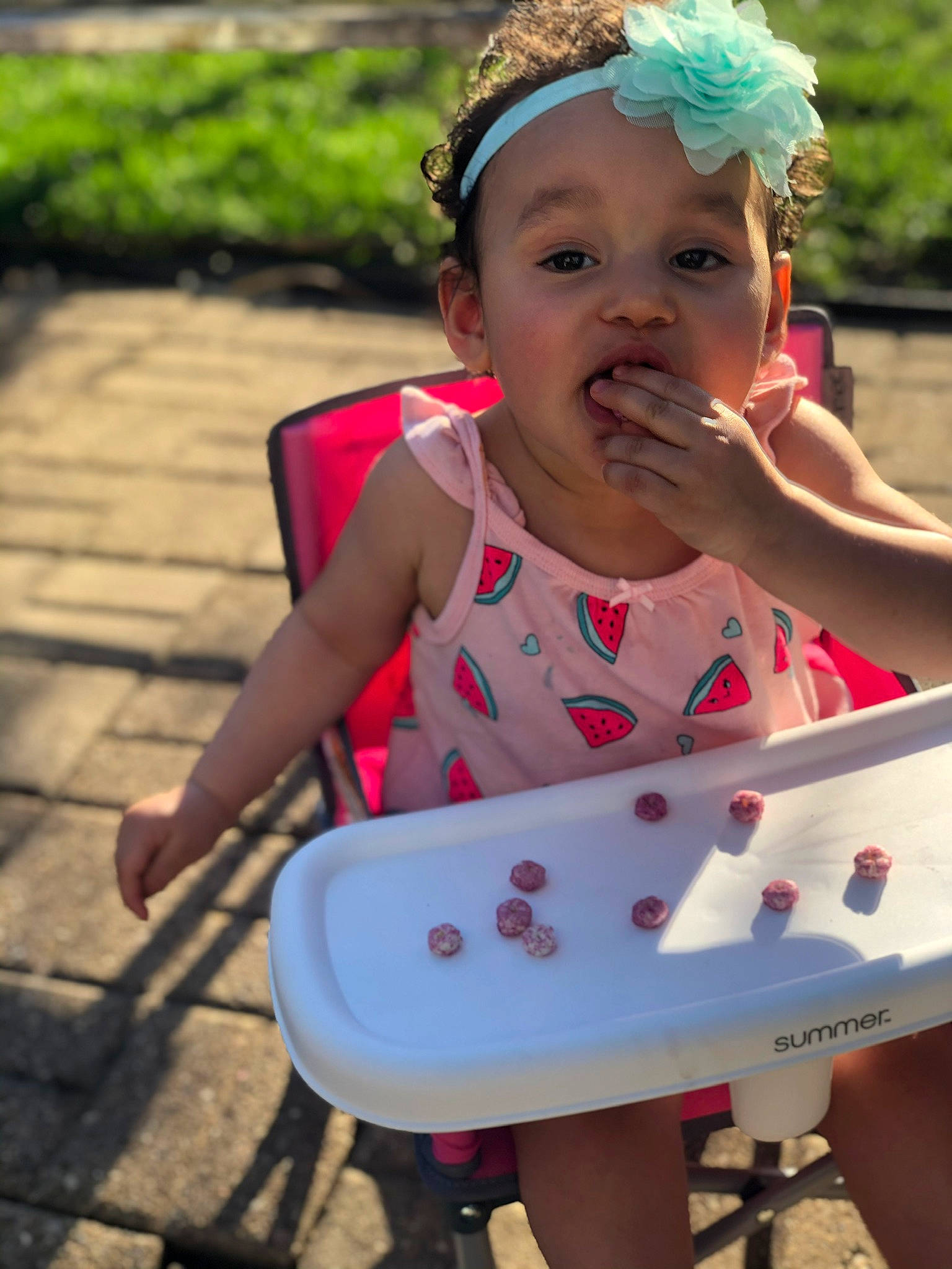 Juliana joined the competition — help win amazing prizes! adaptation, child, fun, hair_accessory, happy, headgear, leisure, person, pink, play, smile, summer, toddler, vacation, water