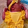 adorable, baby, bow, closeup, cute, delicate, face, flower_pattern, hand, headband, infant, lying_down, newborn, portrait, skin, sleeping, small, soft_fabric, tulle, yellow_clothing
