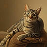 Jack is registered to the contest to win money with this photo: cat, tabby_cat, green_eyes, feline, pet, animal, lounging, cozy, blanket, brown, striped, portrait, indoor, cute, relaxed, whiskers, ears, paws, close_up, mammal