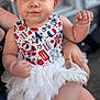 arm, baby, child, closeup, clothing, cute, dress, expression, face, hand, headband, holding, indoors, infant, leg, patterned_clothing, person, portrait, skin, tutu