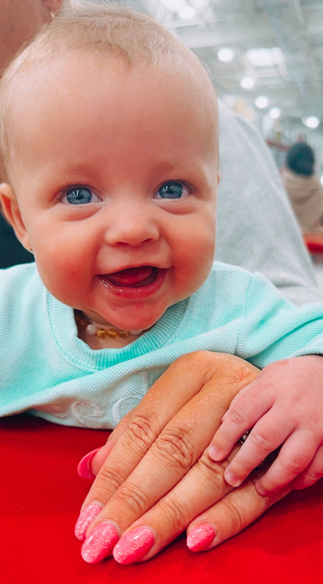 Aylah joined the competition — help win amazing prizes! baby, baby_toddler_clothing, cheek, finger, fun, gesture, hand, happy, human, iris, lip, nail, nose, people, person, pink, product, skin, smile, thumb