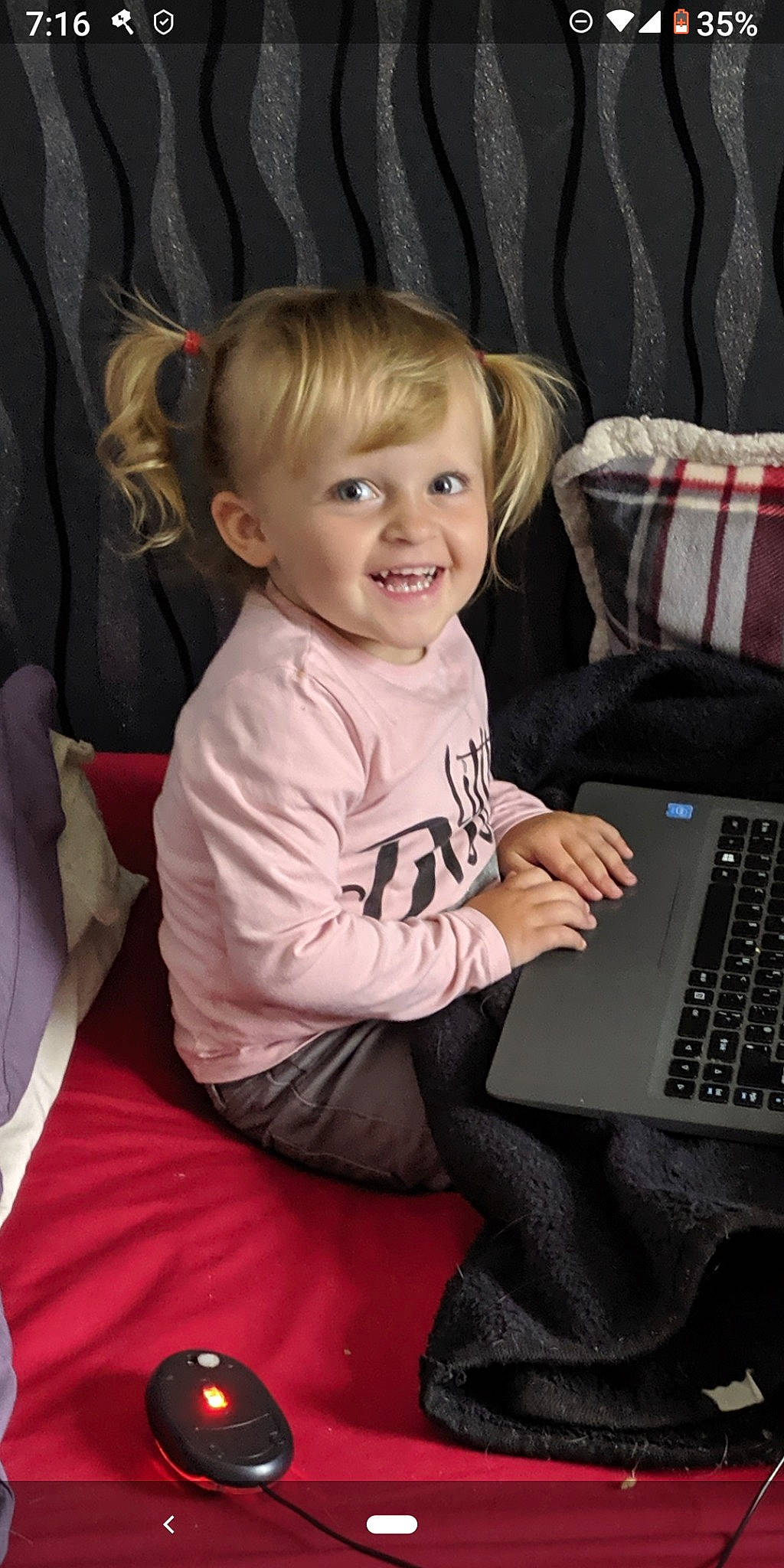 Layla-mae joined the competition — help win amazing prizes! child, electronic_device, joy, person, sitting, technology, toddler