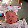 baby, sleeping, headband, bow, infant, clothing, face, indoor, floor, toy, boots, child, person, portrait, cute, soft, pink, purple, peaceful, chubby_cheeks