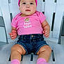 Nicole joined the competition — help win amazing prizes! baby, child, pink_headband, flower, pink_shirt, denim_shorts, pink_socks, white_chair, sitting, cute, chubby_legs, portrait, indoor, curious_expression, casual_clothing, infant, headwear, wooden_chair, comfortable, adorable