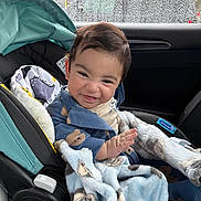 Benício joined the competition — help win amazing prizes! baby, child, car_seat, blanket, smiling, indoors, rain, window, car, seatbelt, cute, portrait, happy, clothing, baby_clothes, infant, people, face, expression, child_seat