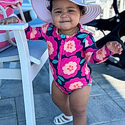 Gabriella joined the competition — help win amazing prizes! baby, cap, chair, clothing, dress, face, footwear, furniture, hat, head, outdoors, person, photography, portrait, sandal, shoe, shorts, sitting, summer, sunhat