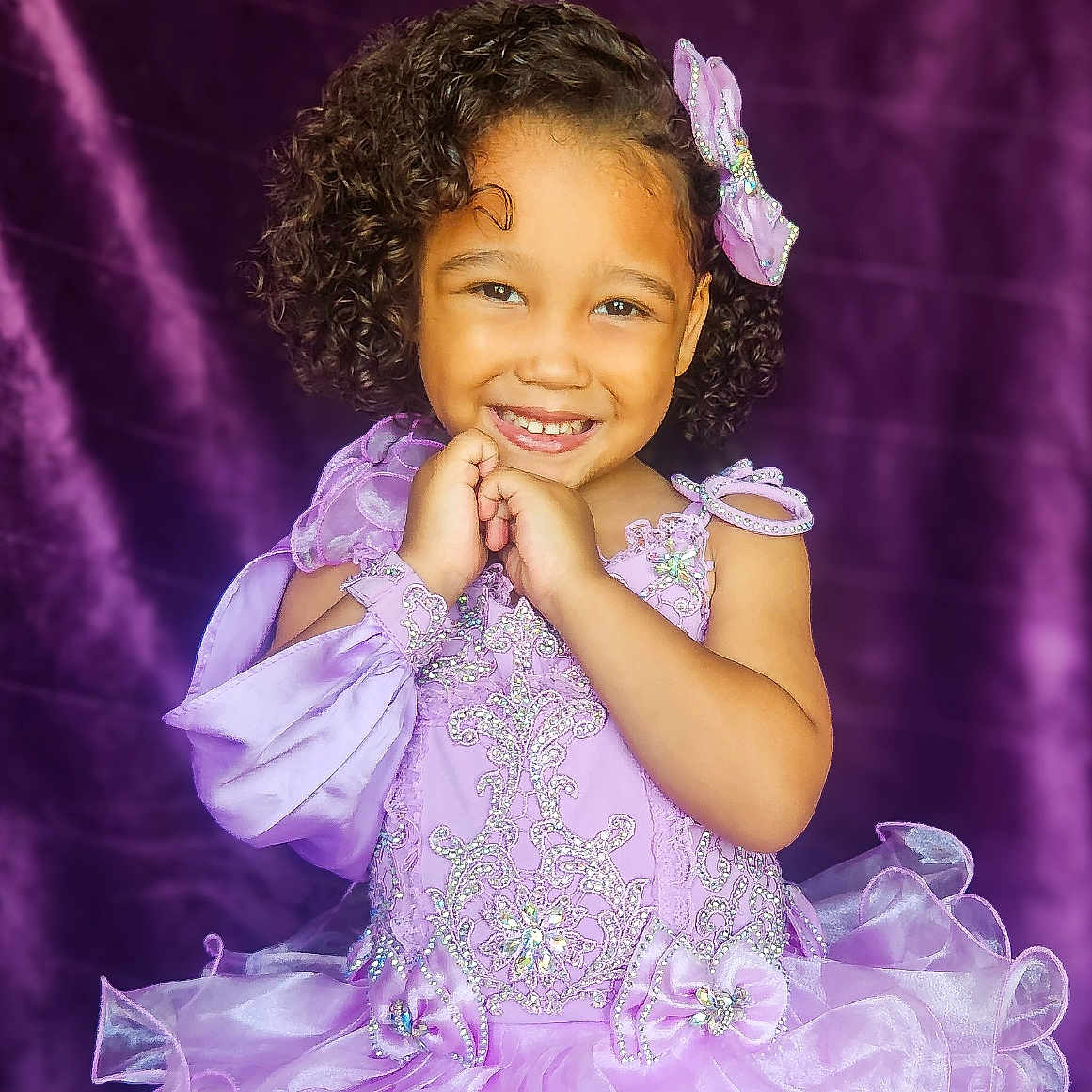 Aria joined the competition — help win amazing prizes! bodypart, child, clothing, dress, eveningdress, face, fashion, female, finger, formalwear, girl, gown, hand, happy, head, person, photography, portrait, purple, smile