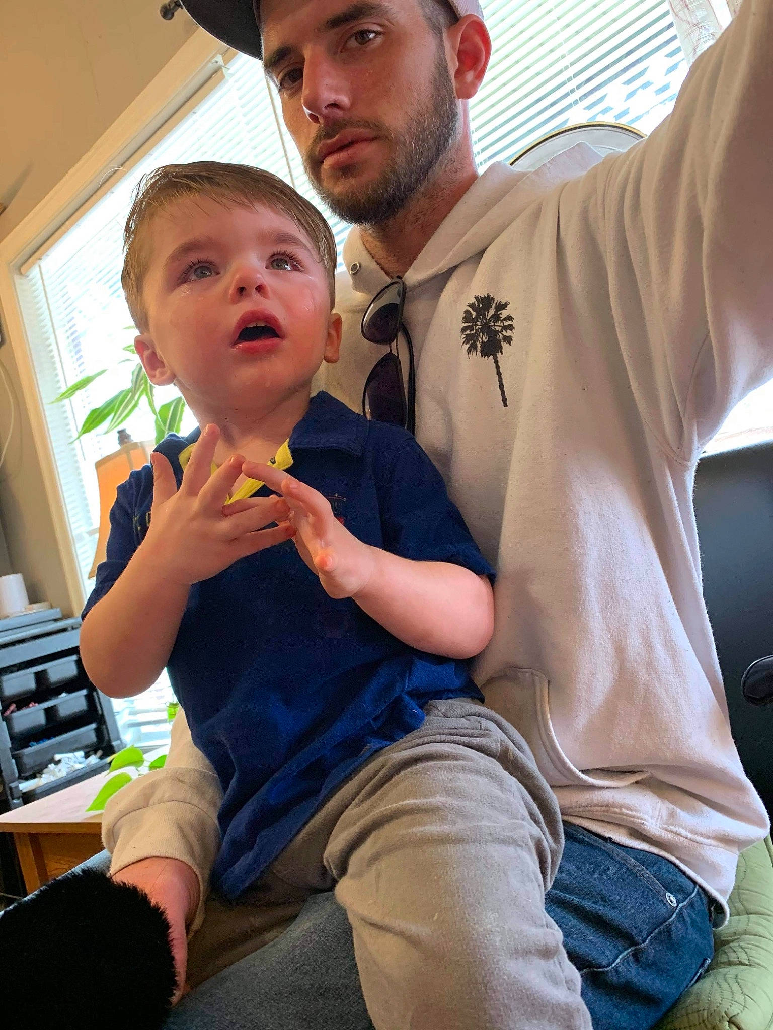 Cooper joined the competition — help win amazing prizes! baby, baseball_cap, beard, cap, child, computer_keyboard, cool, event, fun, gesture, hairstyle, happy, hat, headwear, joint, leisure, muscle, person, shoulder, sitting