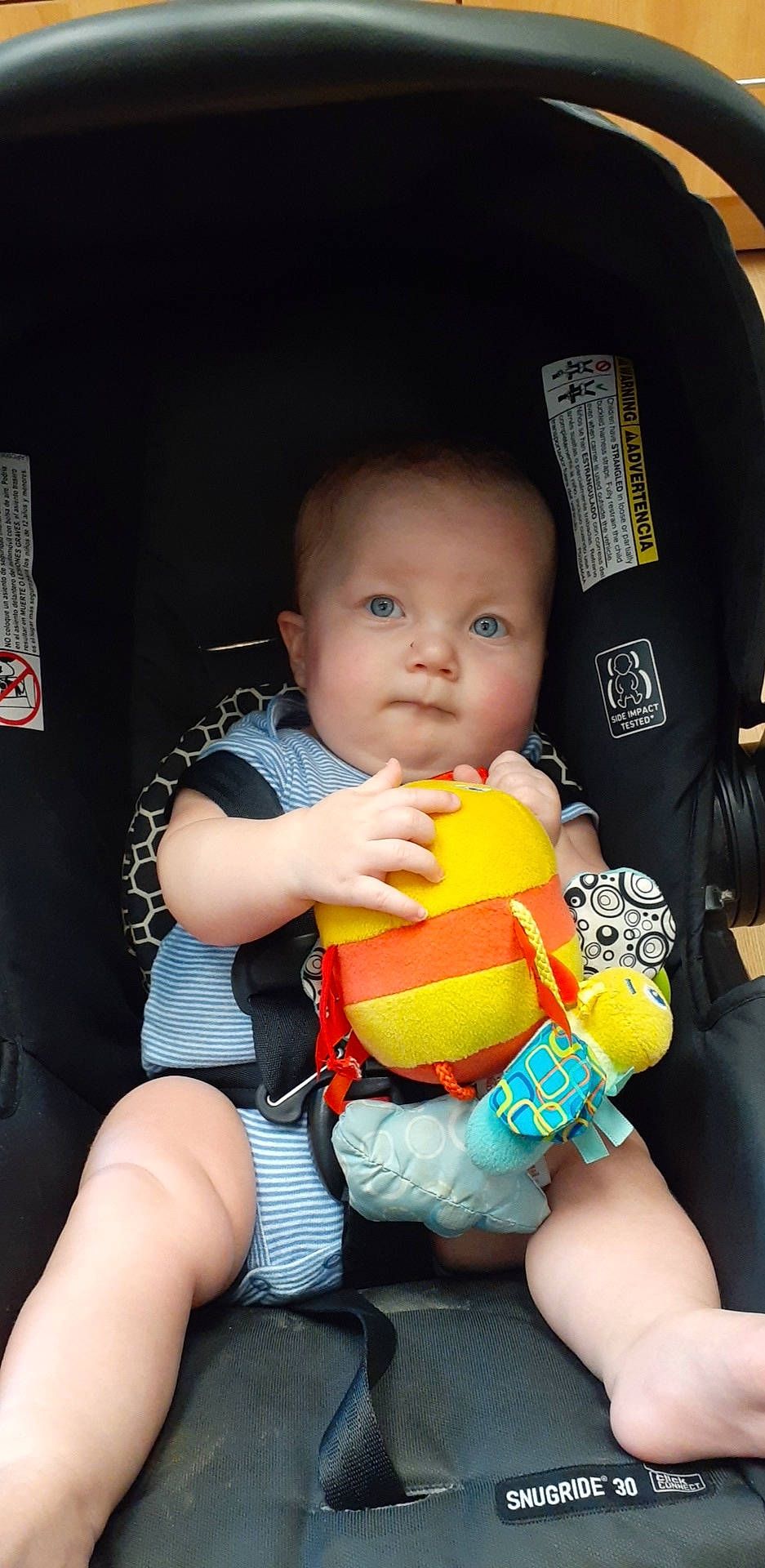 Hazel is registered to the contest to win money with this photo: baby, baby_products, car_seat, child, person, photography, play, product, sitting, skin, toddler, yellow