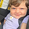 Leah joined the competition — help win amazing prizes! baby, child, infant, smiling, portrait, car_seat, seatbelt, vehicle, car_interior, purple_shirt, flower, brown_hair, blue_eyes, face, happy,  안전, closeup, sitting, passenger, warning_sign