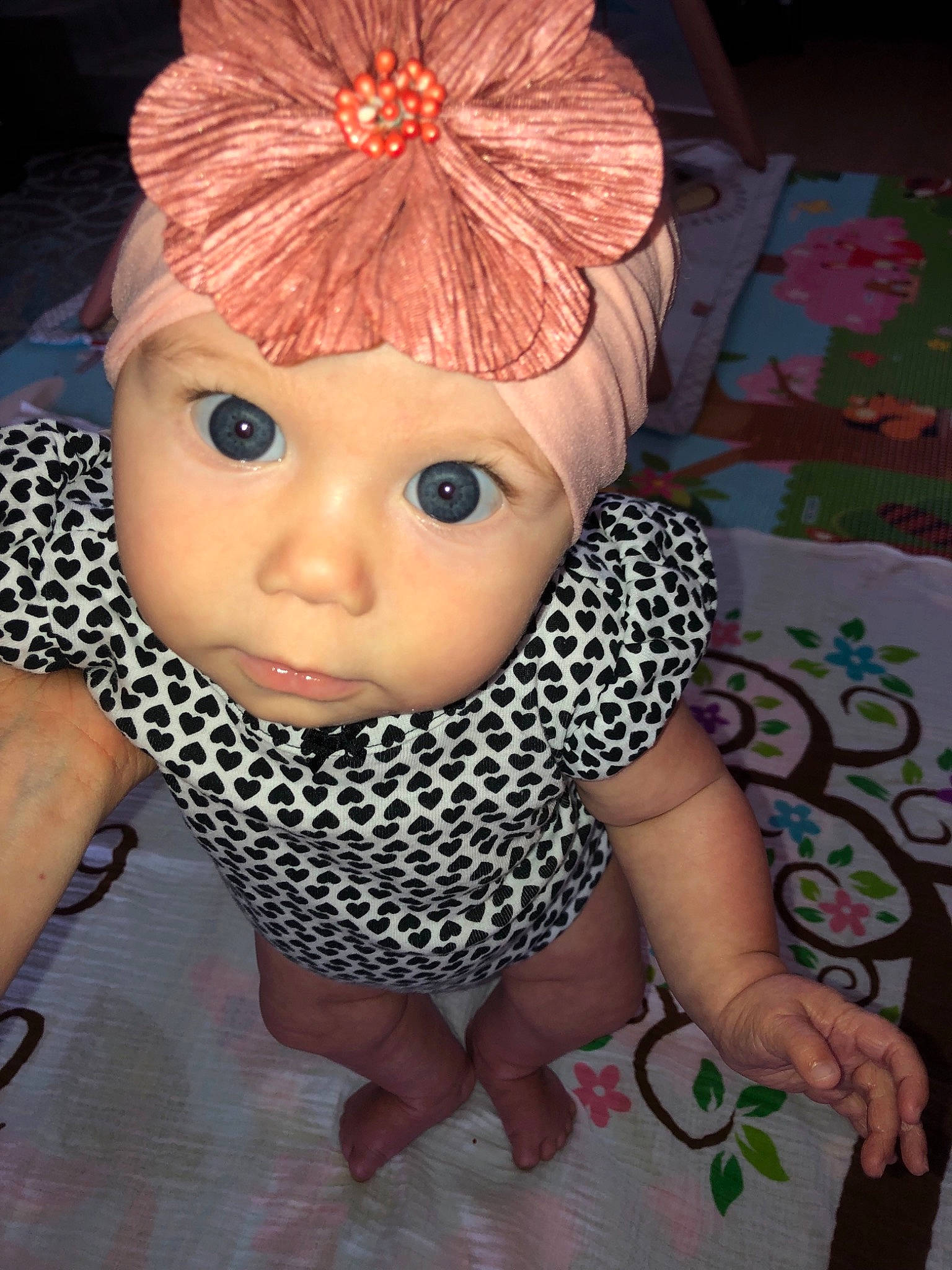 Matilda joined the competition — help win amazing prizes! baby, cheek, child, clothing, fashion_accessory, fawn, hair_accessory, head, headband, headgear, pattern, peach, person, pink, polka_dot, toddler, turban