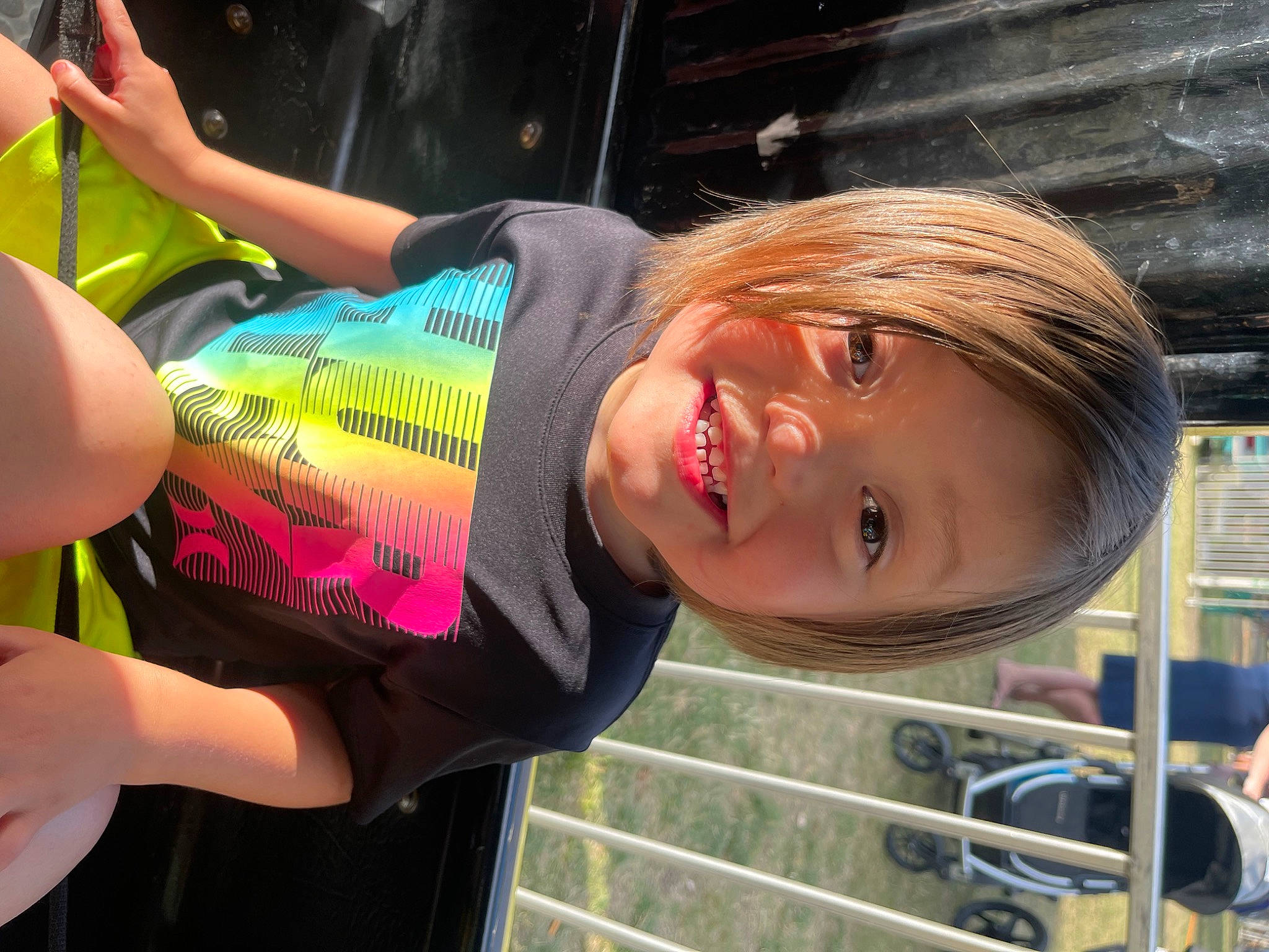 Owyn joined the competition — help win amazing prizes! child, event, facial_expression, fun, gesture, happy, human_leg, joy, laugh, leisure, mouth, pattern, person, play, recreation, smile, t_shirt, thigh, toddler, vacation