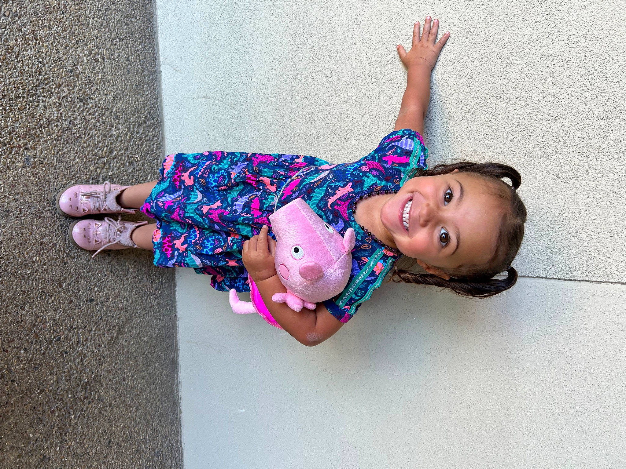 Stella joined the competition — help win amazing prizes! baby_toddler_clothing, child, facial_expression, fashion_accessory, flooring, foot, fun, happy, human_leg, joy, leisure, magenta, pattern, person, pink, play, sitting, sleeve, smile, thigh
