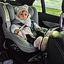 Lëynah a rejoint le concours — aidez-le/la à gagner de superbes lots ! baby, car_seat, pacifier, hat, winter_clothing, car_interior, window, rain, cloudy_sky, seatbelt, child, pink, black_boots, plush, person, infant, safety, transportation, cute, indoors