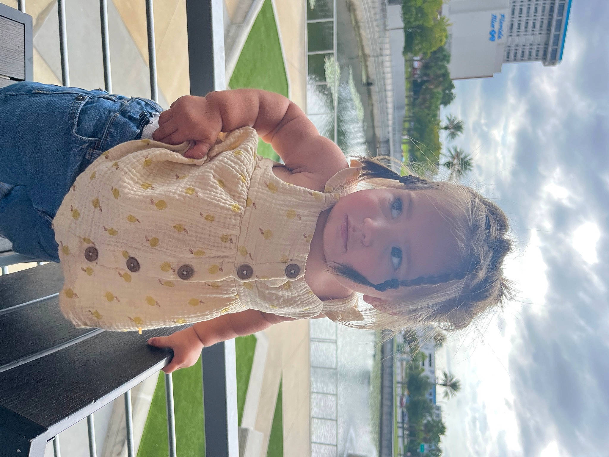 Luna joined the competition — help win amazing prizes! baby_toddler_clothing, child, cloud, eyewear, fun, grass, happy, leisure, pattern, person, sky, sleeve, toddler, tree, water