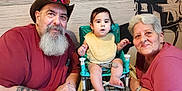 Arabella joined the competition — help win amazing prizes! baby, child, man, woman, elderly, beard, hat, glasses, tattoo, smile, chair, table, bib, indoor, family, portrait, people, casual_clothing, happy, home