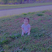 Alexis joined the competition — help win amazing prizes! baby, calm, casual_clothing, child, curious, curly_hair, daylight, grass, greenery, nature, outdoor, park, person, quiet, road, sidewalk, sitting, small_plant, tree, young_child