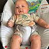 Kyaire joined the competition — help win amazing prizes! baby, infant, child, baby_seat, dinosaur_print, footwear, sandal, jungle_animals, colorful, cute, indoor, soft_toys_pattern, smiling, comfort, seat_belt, cushion, portrait, young_child, clothing, face