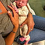 baby, newborn, sleeping, infant, adult, hands, jeans, bracelet, ring, blanket, clothing, feet, comfort, indoor, skin, person, holding, rest, casual, love
