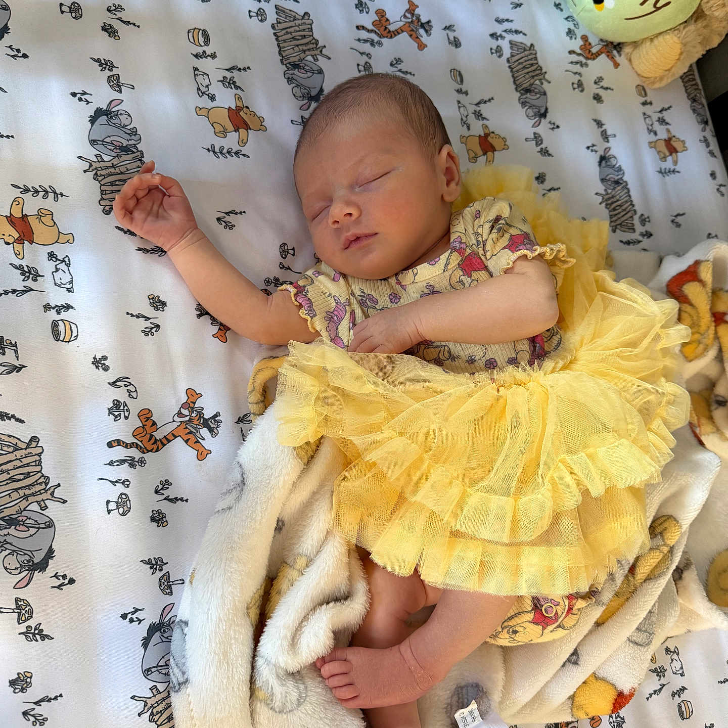 Zoey joined the competition — help win amazing prizes! baby, bed, blanket, child, clothing, cozy, cute, foot, hand, indoor, infant, nap, newborn, peaceful, resting, sleeping, soft, tigger, winnie_the_pooh, yellow_tutu
