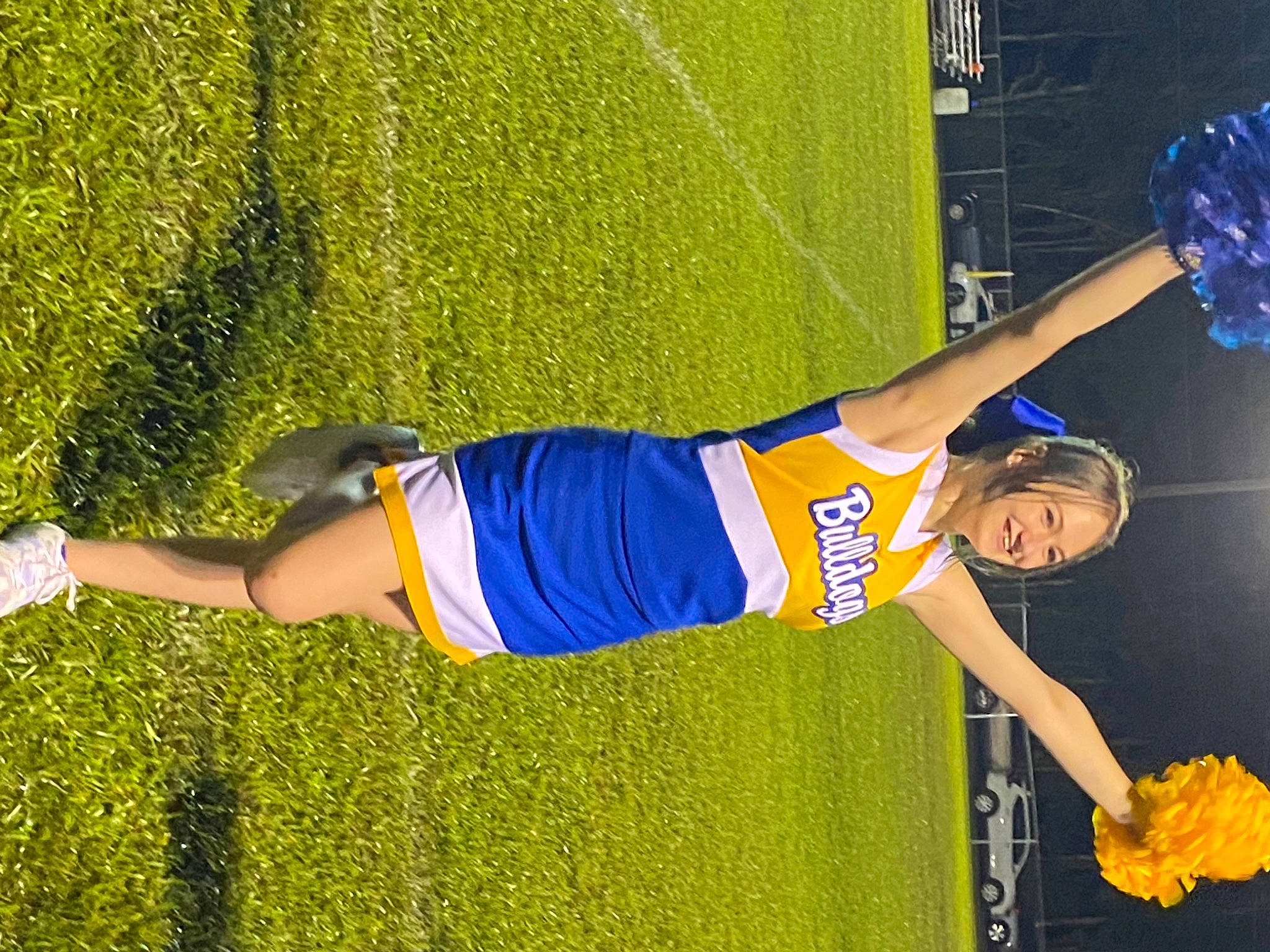 Kyla joined the competition — help win amazing prizes! ball_game, championship, cheerleading_uniform, competition_event, fun, grass, green, jersey, joy, knee, leg, person, player, shorts, sneakers, sports, sports_uniform, sportswear, t_shirt, team_sport