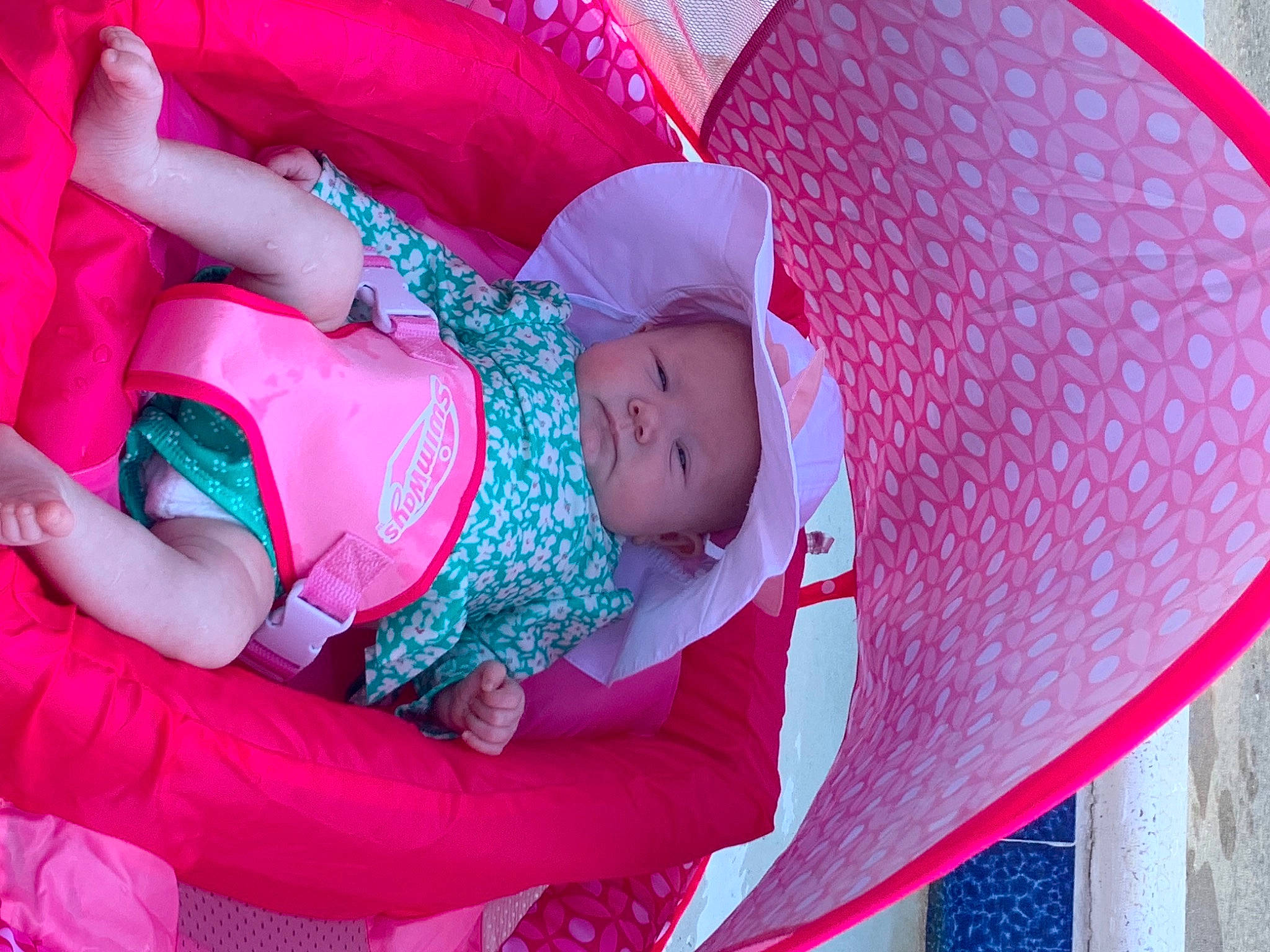 Charli joined the competition — help win amazing prizes! baby, baby_carriage, baby_products, baby_toddler_clothing, child, comfort, electric_blue, event, fun, headwear, human_body, leisure, magenta, pattern, person, pink, product, purple, red, textile