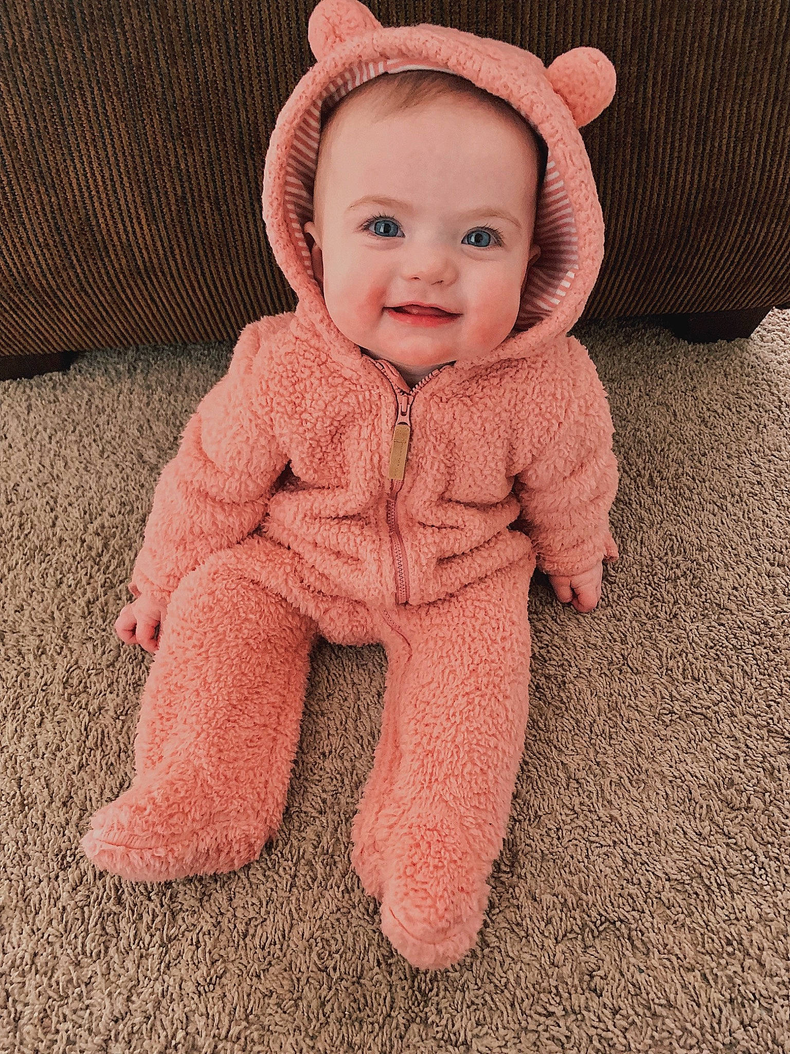 Klara joined the competition — help win amazing prizes! baby, baby_toddler_clothing, cheek, child, ear, face, fur, head, headgear, outerwear, person, pink, sitting, skin, sleeve, smile, toddler, toy, wool