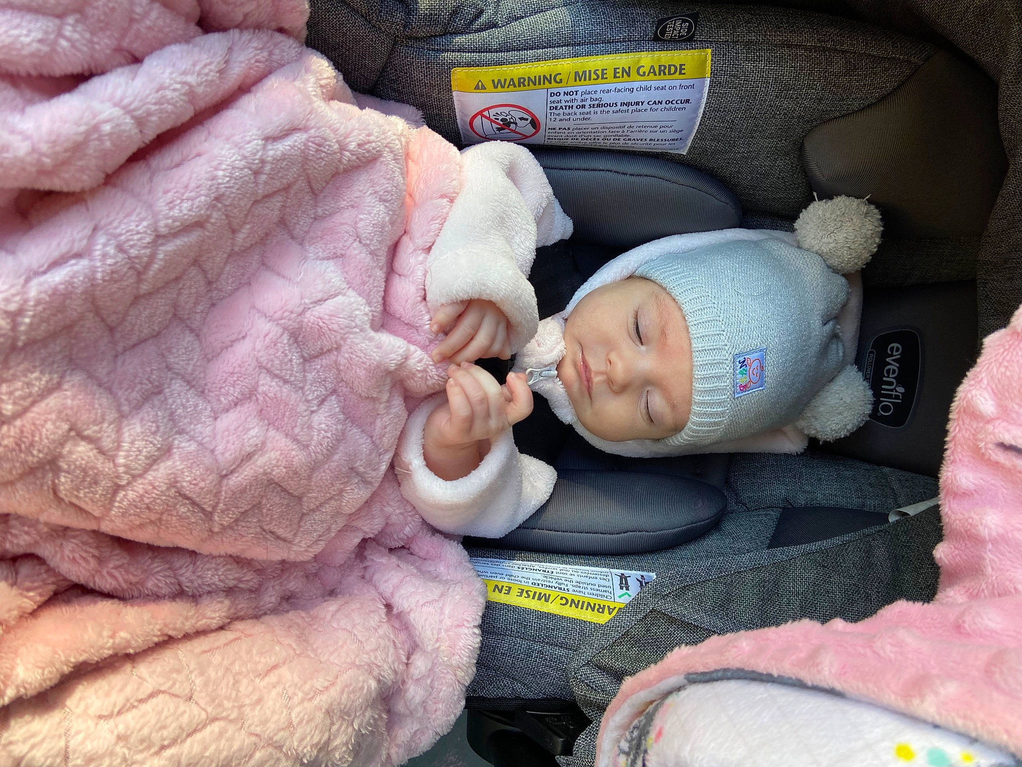 Blakely joined the competition — help win amazing prizes! baby, baby_carriage, baby_sleeping, baby_toddler_clothing, car_seat, cheek, child, comfort, finger, gesture, headgear, headwear, leg, linens, nail, person, pink, skin, textile, thumb