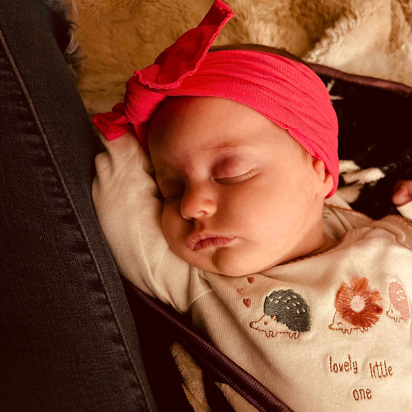 Ailey joined the competition — help win amazing prizes! baby, blanket, child, closeup, clothing, cozy, cute, embroidery, face, headband, indoor, infant, onesie, peaceful, pink, portrait, resting, sleeping, soft_lighting, warm_tones