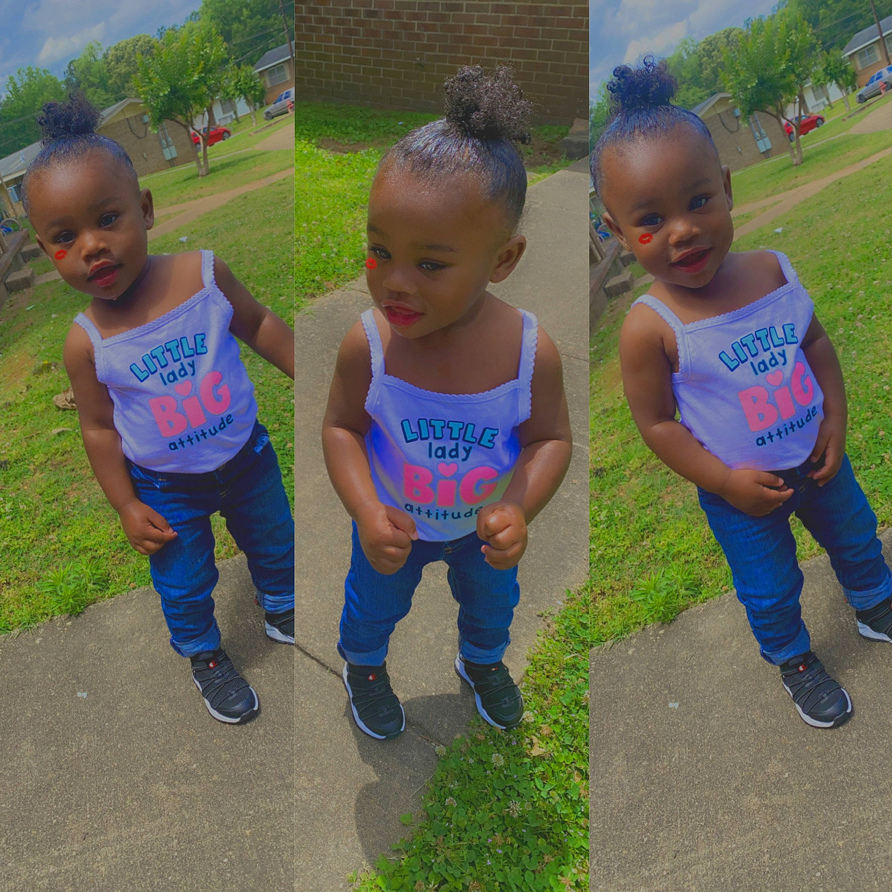 Zhara is registered to the contest to win money with this photo: asphalt, baby_toddler_clothing, city, community, fun, grass, grass_family, green, happy, lawn, leisure, person, plant, recreation, shoe, sneakers, social_group, summer, t_shirt, toddler