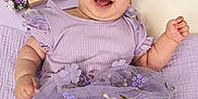 Kelly joined the competition — help win amazing prizes! baby, infant, child, smiling, purple, headband, dress, tutu, floral_embroidery, stuffed_bunny, wooden_block, milestone_block, flowers, blanket, lying_down, portrait, close_up, cute, happy, accessory