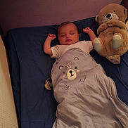 Alizya a rejoint le concours — aidez-le/la à gagner de superbes lots ! arms_up, baby, bear, bed, blanket, blue_bed_sheet, child, comfort, cozy, cute, indoor, infant, nursery, peaceful, resting, sleeping, sleeping_bag, soft_toy, stuffed_animal, toddler