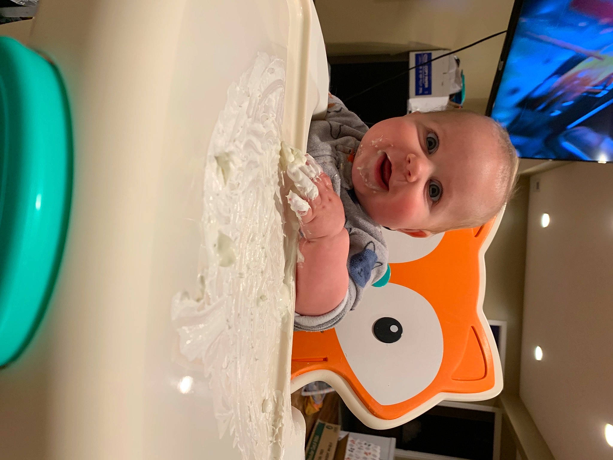 Guy joined the competition — help win amazing prizes! baby, baby_products, baby_safety, baby_toddler_clothing, baby_toys, bathing, child, event, fun, happy, icing, linens, person, plastic, plate, product, room, smile, toddler, white