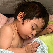 Juan is registered to the contest to win money with this photo: baby, sleeping, blanket, soft, curls, face, hand, skin, cozy, closeup, infant, peaceful, rest, child, comfort, indoors, portrait, young, nap, cute