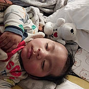 Kiklin joined the competition — help win amazing prizes! baby, sleeping, blanket, teddy_bear, soft_toy, pajamas, face, hand, child, cozy, bed, cute, comfort, rest, indoor, infant, peaceful, portrait, plush, sleep