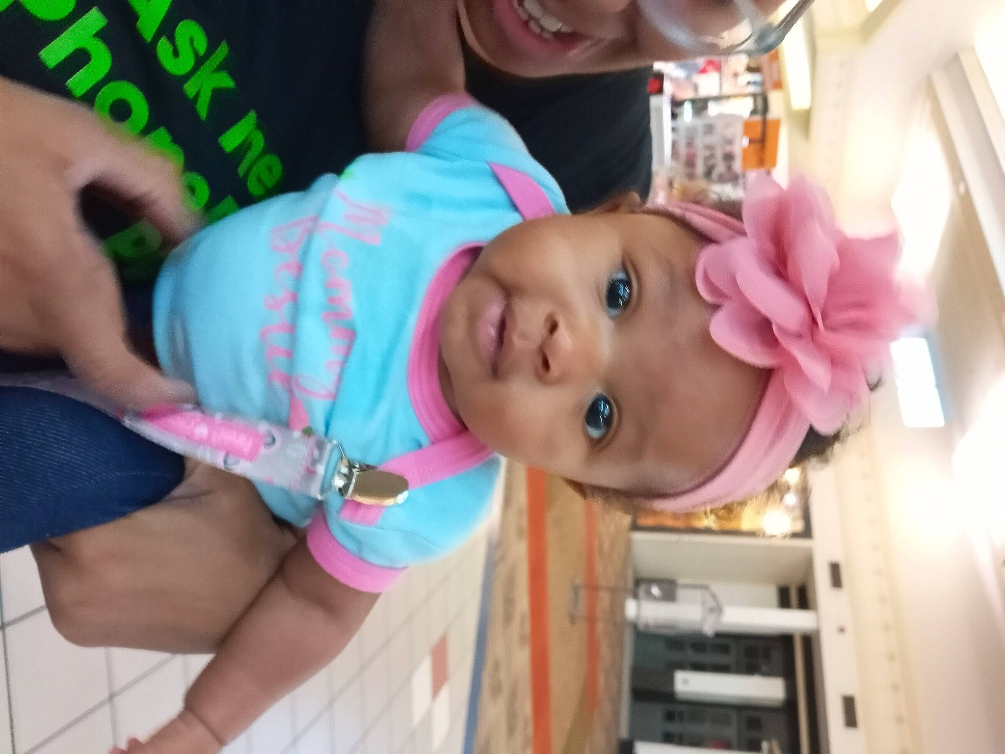 Duchess joined the competition — help win amazing prizes! baby, baby_toddler_clothing, cheek, child, ear, eye, eyelash, finger, fun, happy, home_appliance, magenta, nose, person, pink, room, skin, smile, thigh, thumb