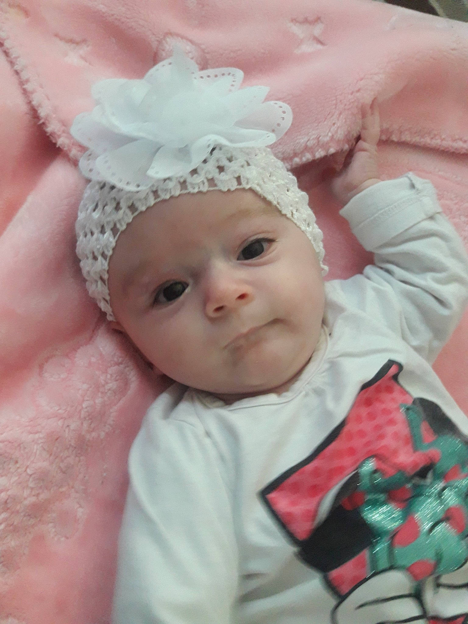 Alyson a rejoint le concours — aidez-le/la à gagner de superbes lots ! baby, bonnet, cheek, child, eye, hair_accessory, head, headgear, person, pink, skin, toddler