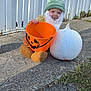 beard, bucket, child, costume, cute, fall, festive, fun, gnome, grass, halloween, hat, holiday, outdoor, playful, pumpkin, seasonal, sidewalk, smiling, toddler