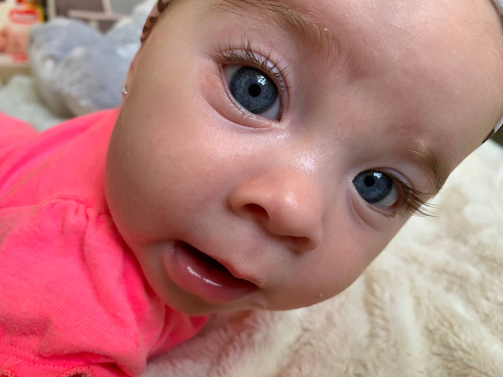 Ava Grace is registered to the contest to win money with this photo: baby, baby_making_funny_faces, cheek, child, chin, close_up, eye, eyebrow, eyelash, face, facial_expression, forehead, head, iris, lip, mouth, nose, organ, person, skin