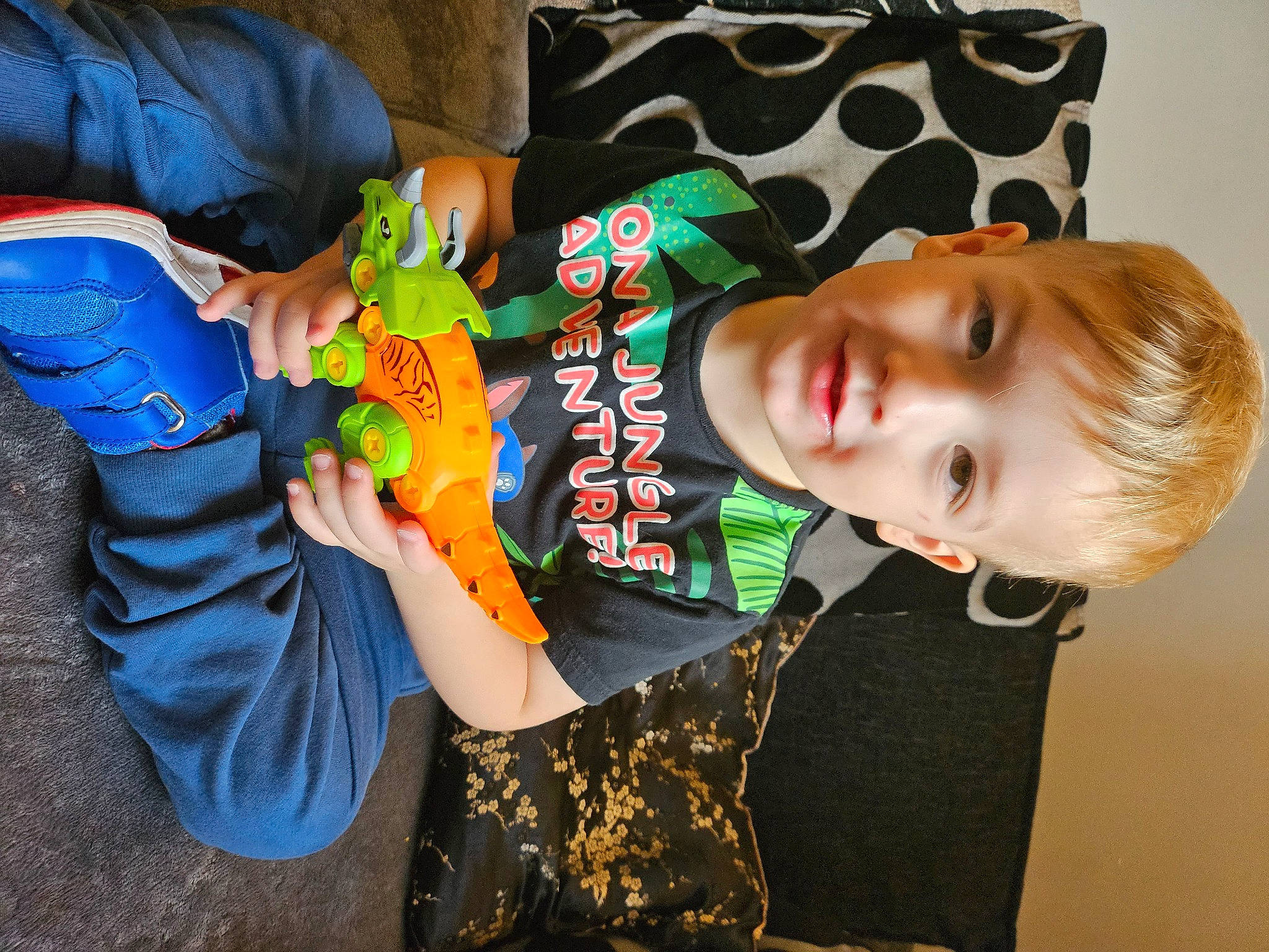 Leo joined the competition — help win amazing prizes! baby, baby_toddler_clothing, child, clothing, fun, happy, joy, pattern, person, play, room, sitting, sleeve, t_shirt, toddler, toy, visual_arts