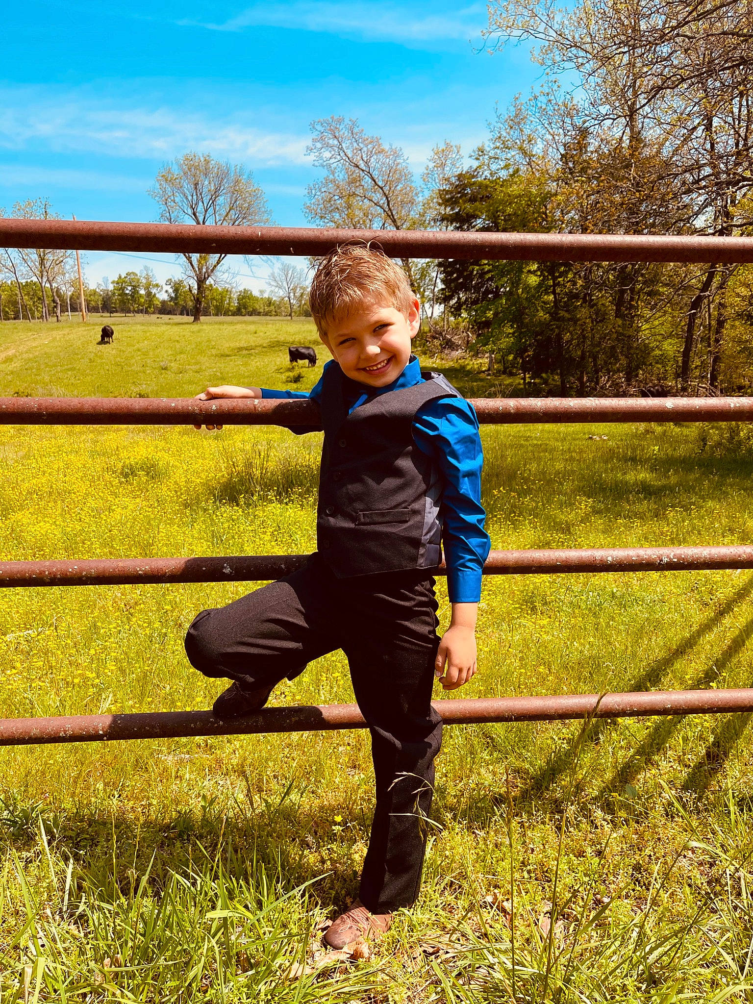 Houston joined the competition — help win amazing prizes! cloud, electric_blue, fence, fun, grass, grassland, happy, jacket, joy, landscape, leisure, meadow, natural_landscape, people_in_nature, person, plant, prairie, sky, soil, toddler