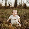 baby, child, grass, outdoor, nature, trees, smiling, autumn, field, leaves, sitting, cute, portrait, young, sunlight, warm, forest, casual_clothing, happy, baby_boy
